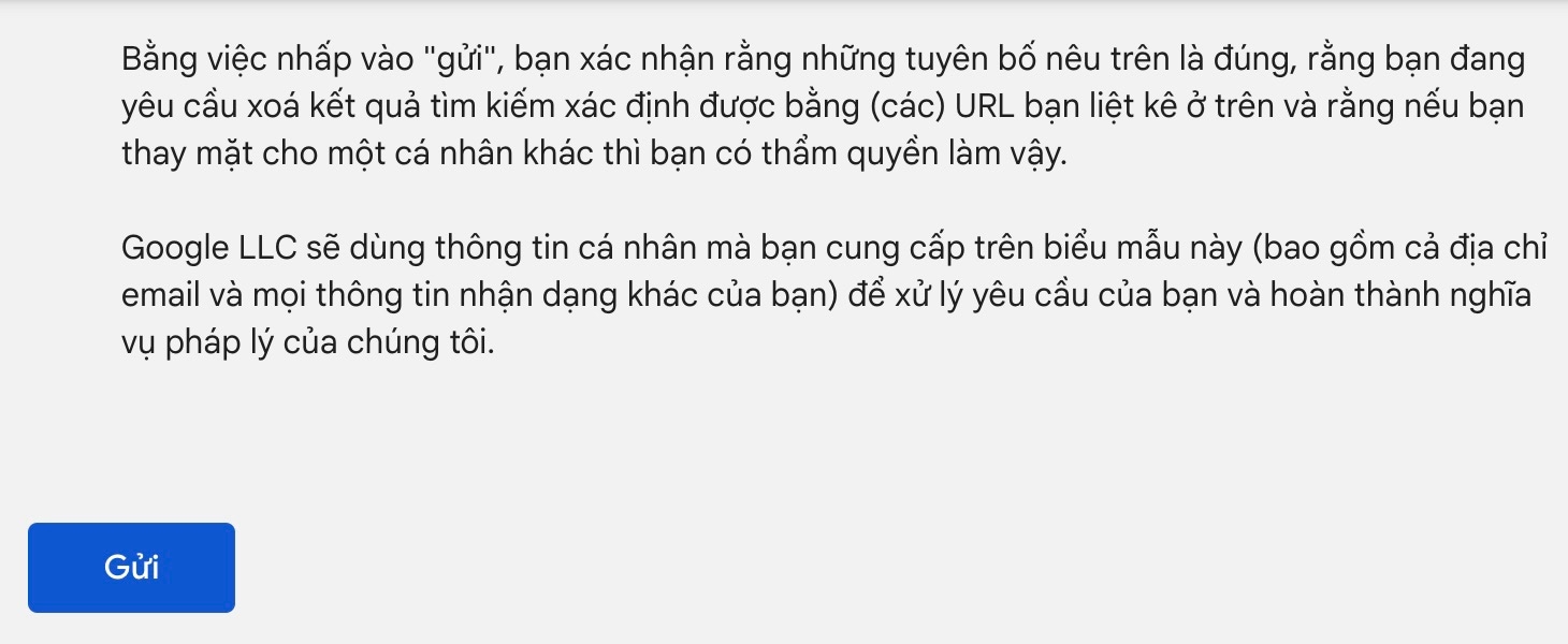 Gửi yêu cầu xóa thông tin cá nhân trên google