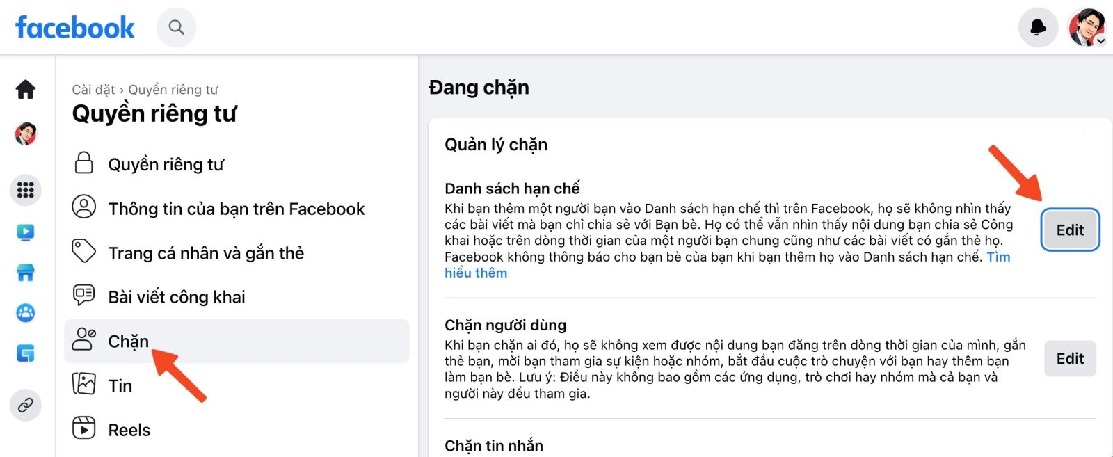 Thêm người khác vào danh sách hạn chế