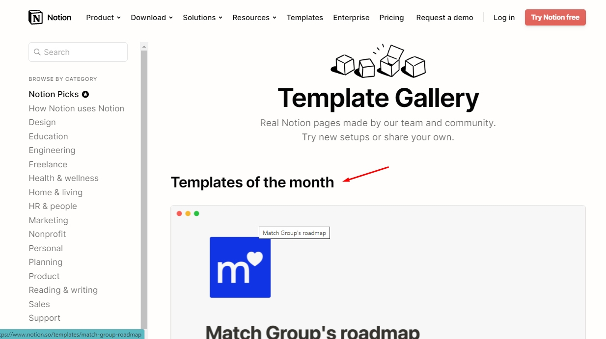 Notion template mẫu