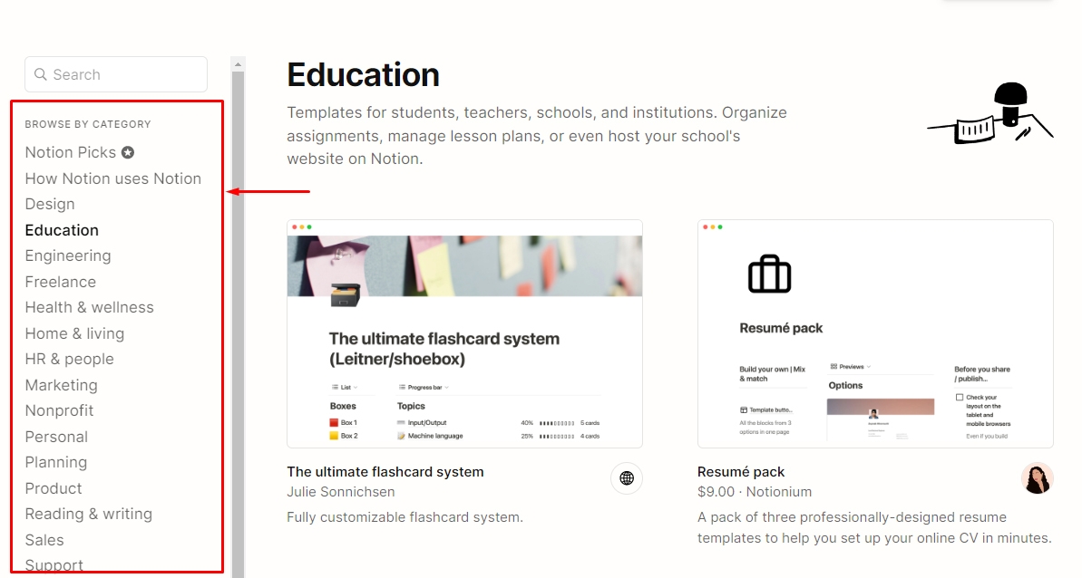 Notion template mẫu