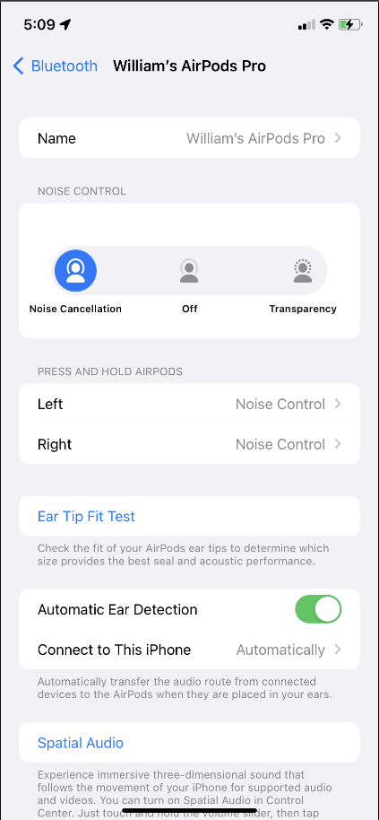 Kiểm tra các chế độ tùy chỉnh của Airpods trong cài đặt
