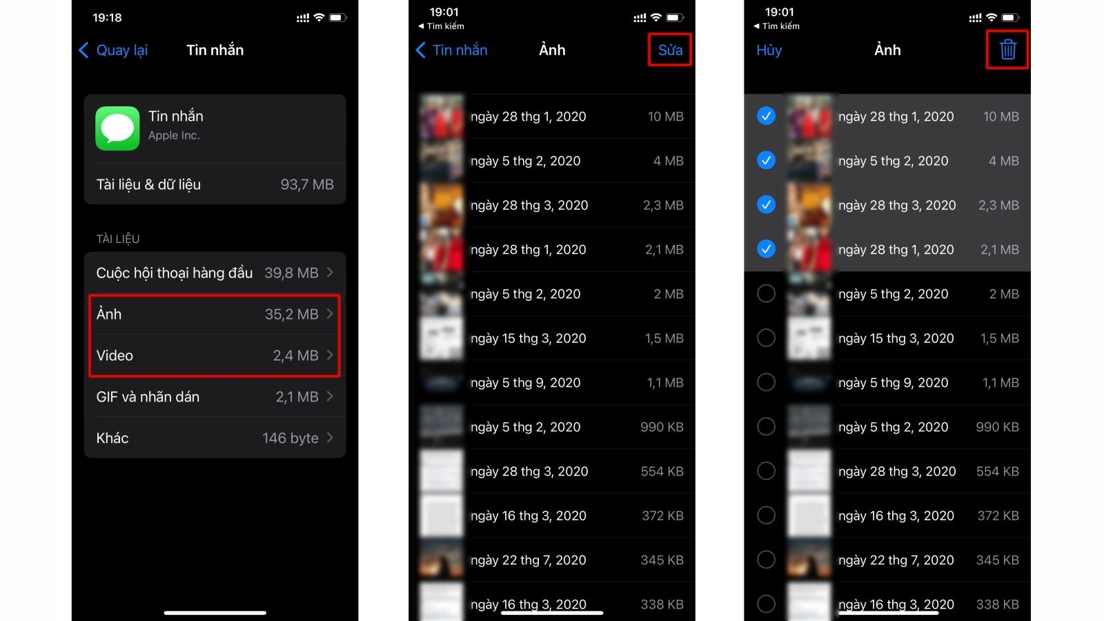 Xóa dung lượng iMessage 4