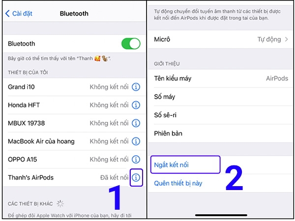 Kết nối lại AirPods với thiết bị đang được ghép đôi