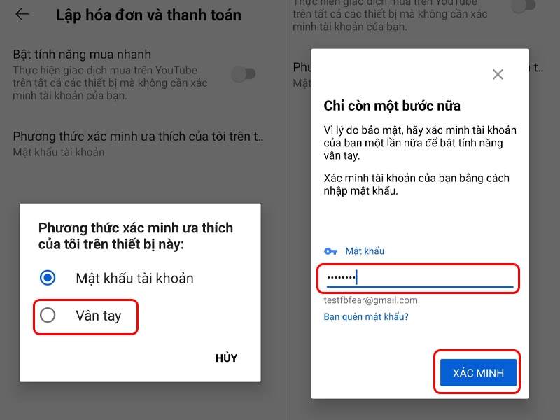 Thay đổi phương thức xác minh khi lập hóa đơn và thanh toán trên YouTube