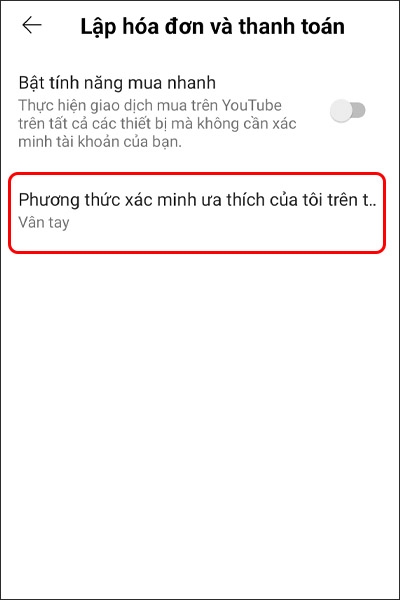 Thay đổi phương thức xác minh khi lập hóa đơn và thanh toán trên YouTube