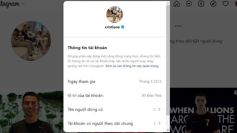 Cách xem giới thiệu chi tiết tài khoản Instagram của người nổi tiếng