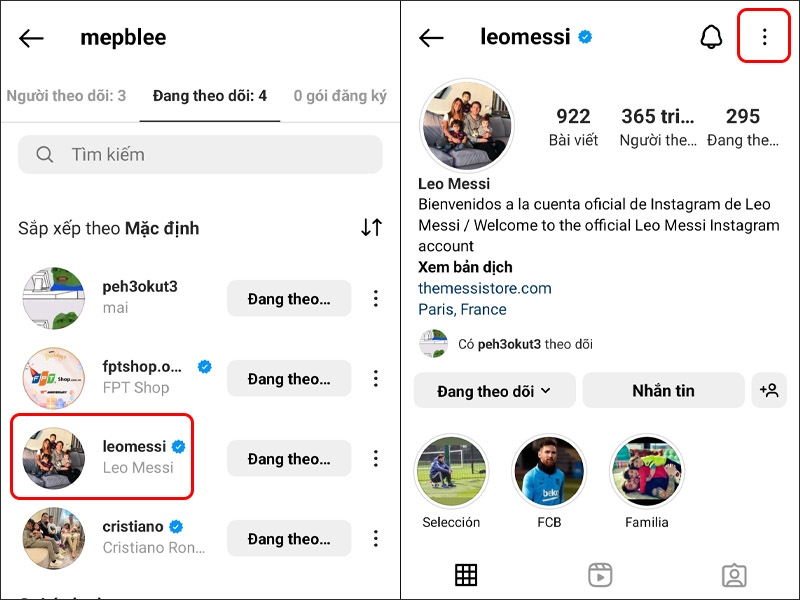 Cách xem giới thiệu chi tiết tài khoản Instagram của người nổi tiếng
