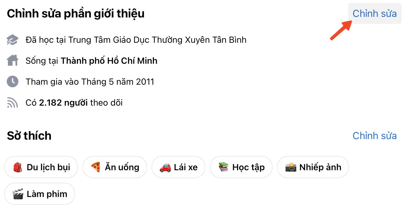 chỉnh sửa thông tin cá nhân