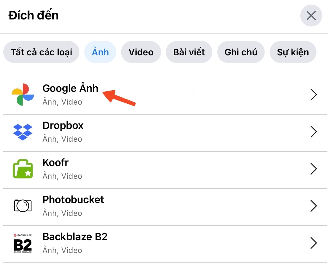 chuyển album ảnh sang dịch vụ khác