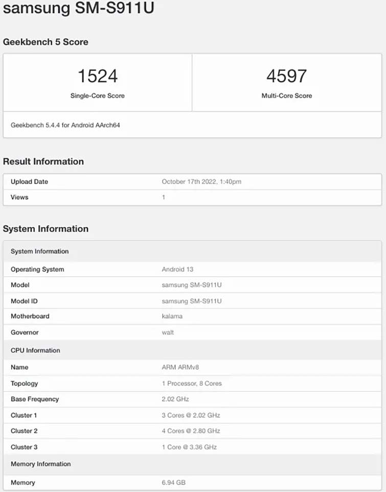 Galaxy S23 xuất hiện trên Geekbench (ảnh 1) Galaxy S23 xuất hiện trên Geekbench (ảnh 1)