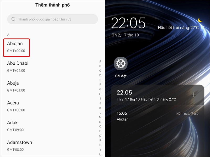 Cách để hiển thị 2 múi giờ trên điện thoại Realme thông qua Widget