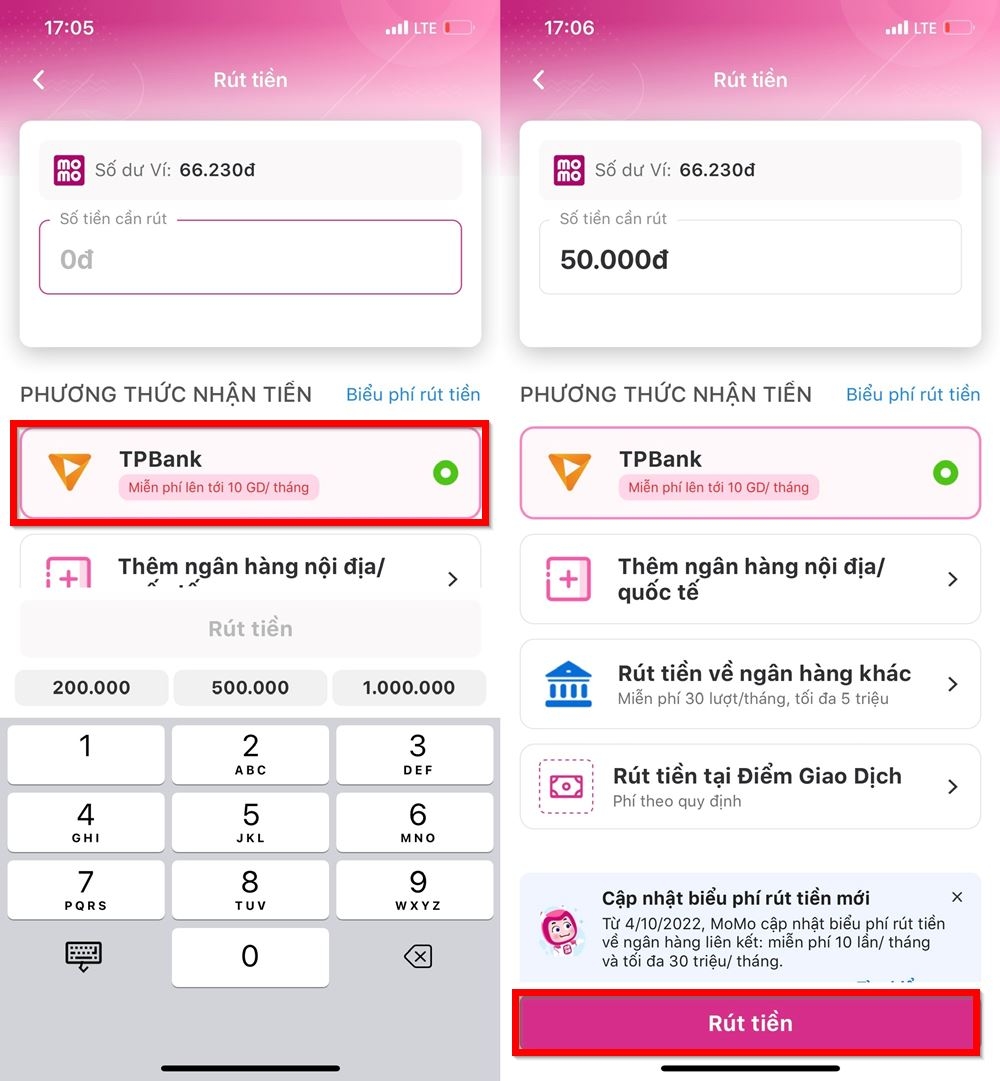 Rút tiền MoMo về tài khoản ngân hàng đã liên kết 1