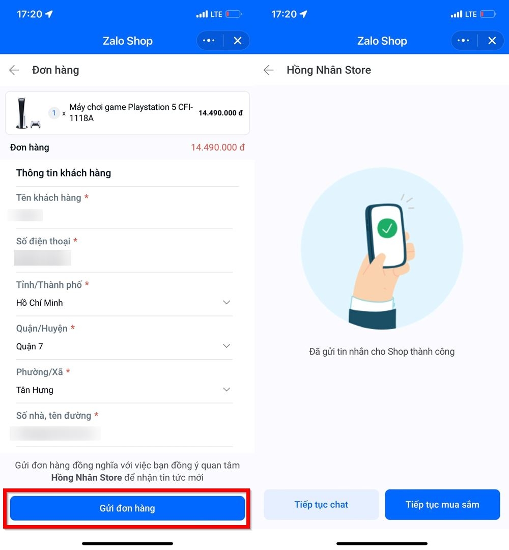 Cách đặt hàng Zalo Shop 4