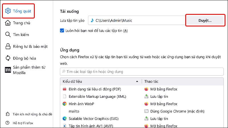 Cách thay đổi vị trí tải xuống trình duyệt Mozilla Firefox