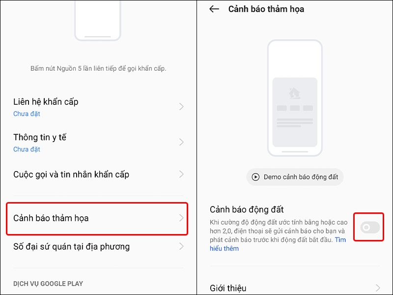 Cách bật cảnh báo động đất trên điện thoại Realme