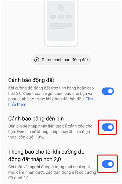 Cách bật cảnh báo động đất trên điện thoại Realme