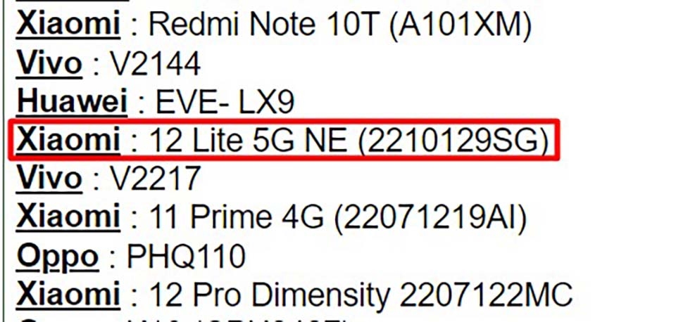 Thông tin Xiaomi 12 Lite NE 5G
