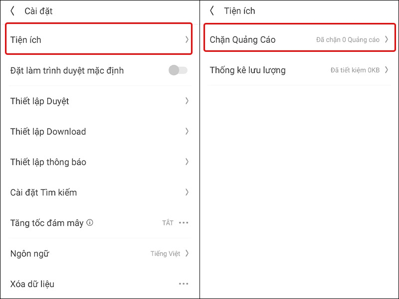 Hướng dẫn chặn quảng cáo trên trình duyệt UC Browser