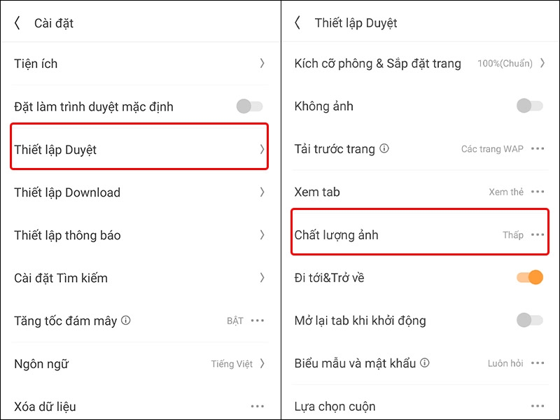 Cách thay đổi chất lượng hình ảnh hiển thị khi lướt web trên UC Browser