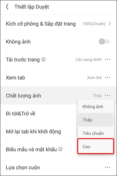 Cách thay đổi chất lượng hình ảnh hiển thị khi lướt web trên UC Browser