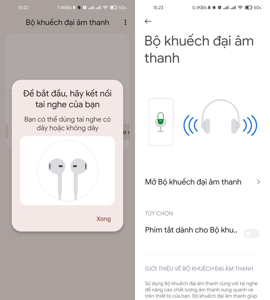 khuếch đại âm thanh trò chuyện với tai nghe