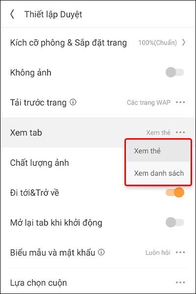 Cách thay đổi tab xem trên trình duyệt UC Browser