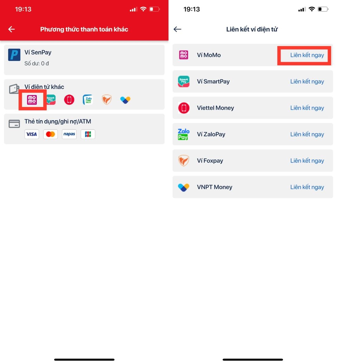 Cách liên kết ví MoMo với Sendo 2