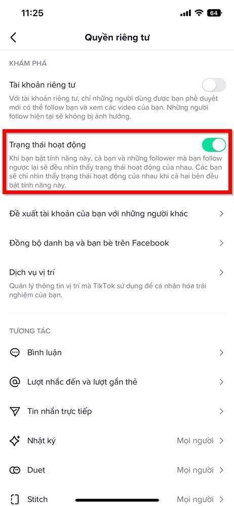 Cách bật/tắt trạng thái hoạt động trên TikTok 3