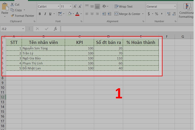 Cách tính phần trăm trong Excel - Bước 1