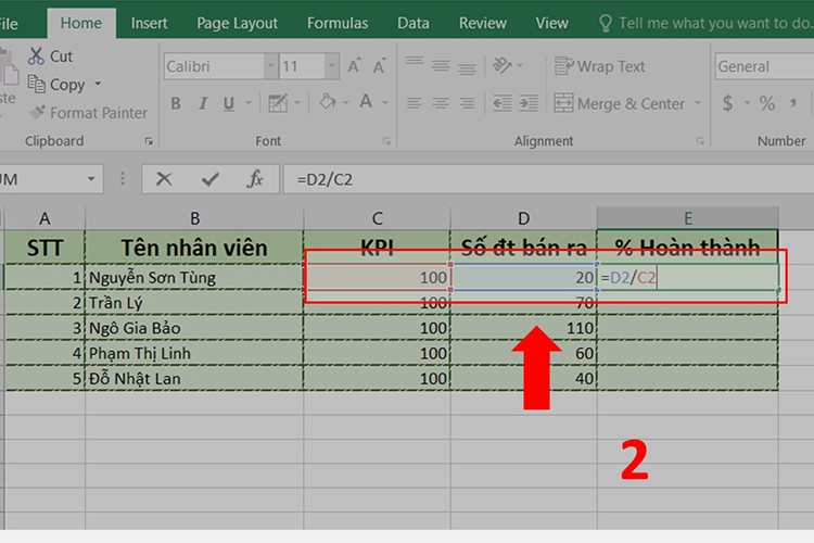 Cách tính phần trăm trong Excel - Bước 2