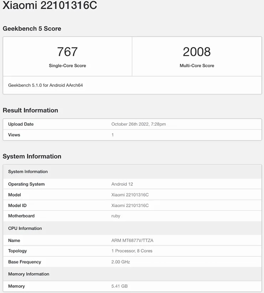 Redmi Note 12 Pro xuất hiện trên Geekbench