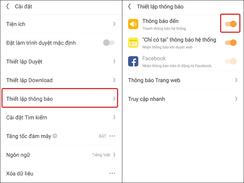 Cách tắt thông báo trên trình duyệt UC Browser