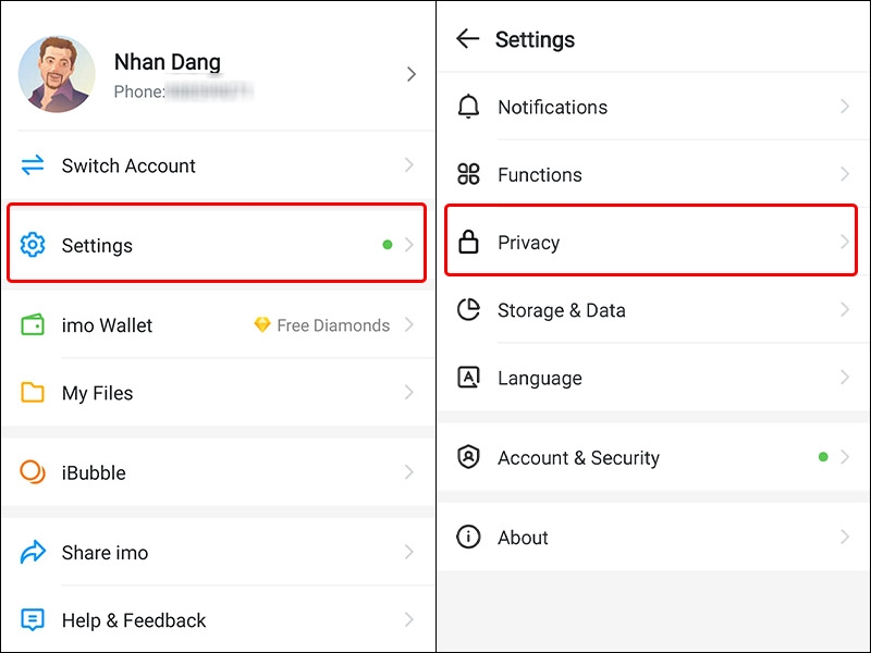 Cách ẩn thời gian online lần cuối trên ứng dụng imo
