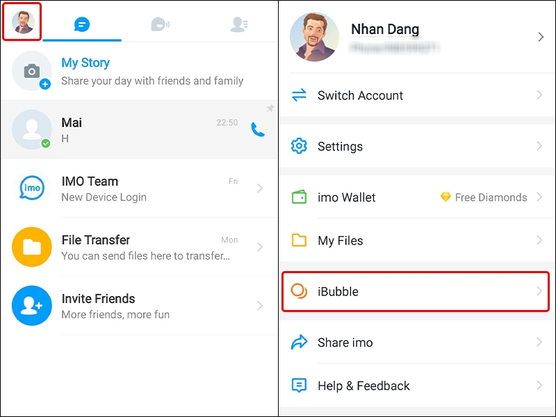 Cách bật bong bóng chat cho ứng dụng imo