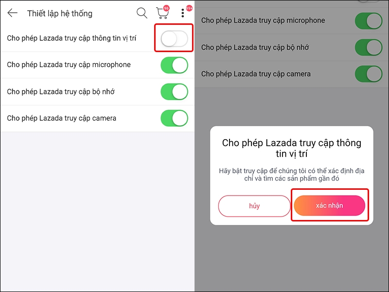Kích hoạt quyền truy cập thông tin vị trí trên Lazada