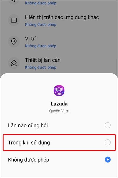 Kích hoạt quyền truy cập thông tin vị trí trên Lazada