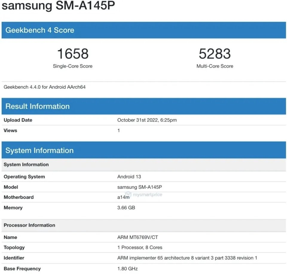 Galaxy A14 4G xuất hiện trên Geekbench