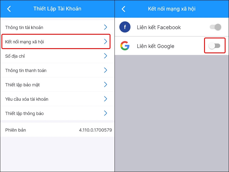 Cách liên kết tài khoản Google với ứng dụng Tiki