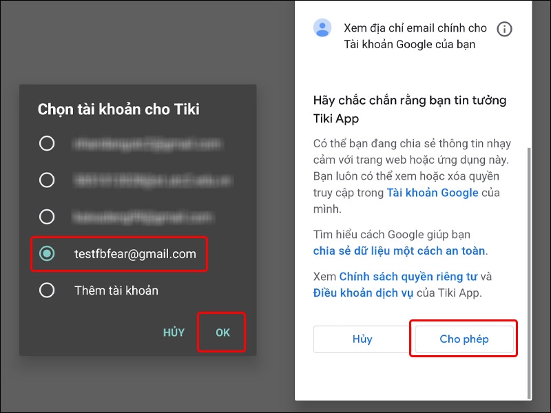 Cách liên kết tài khoản Google với ứng dụng Tiki