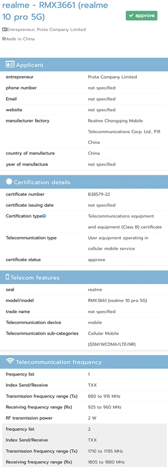 Realme 10 Pro 5G đạt chứng nhận NBTC (ảnh 1)