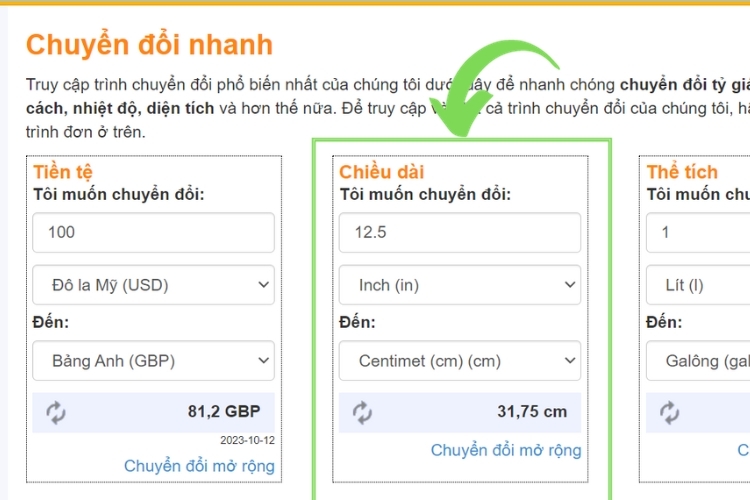 Convert World chuyển đổi inch ra cm