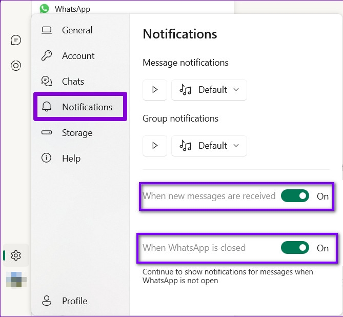 Sửa lỗi WhatsApp không hiển thị thông báo trên Windows 11 (2)