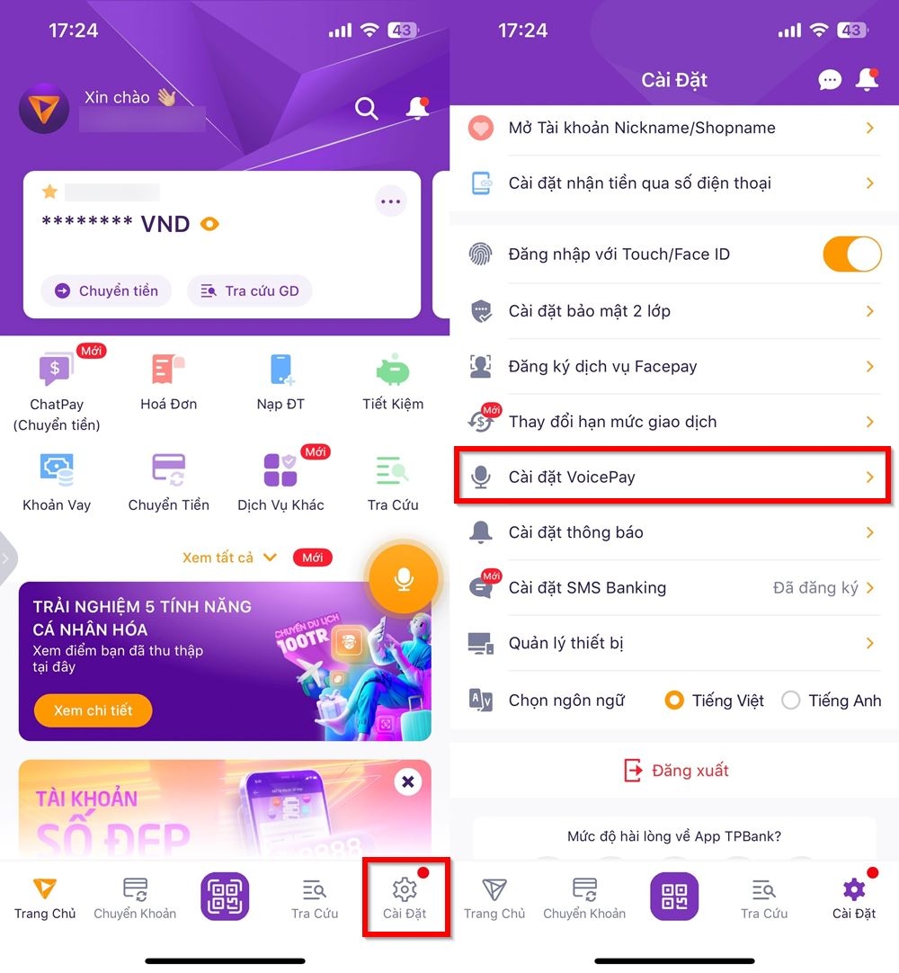 Cách chuyển tiền trên app TPBank bằng giọng nói 1
