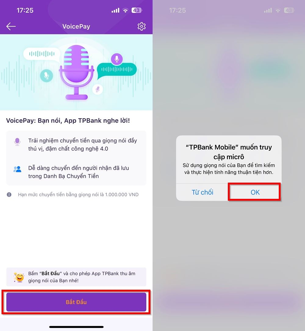 Cách chuyển tiền trên app TPBank bằng giọng nói 3