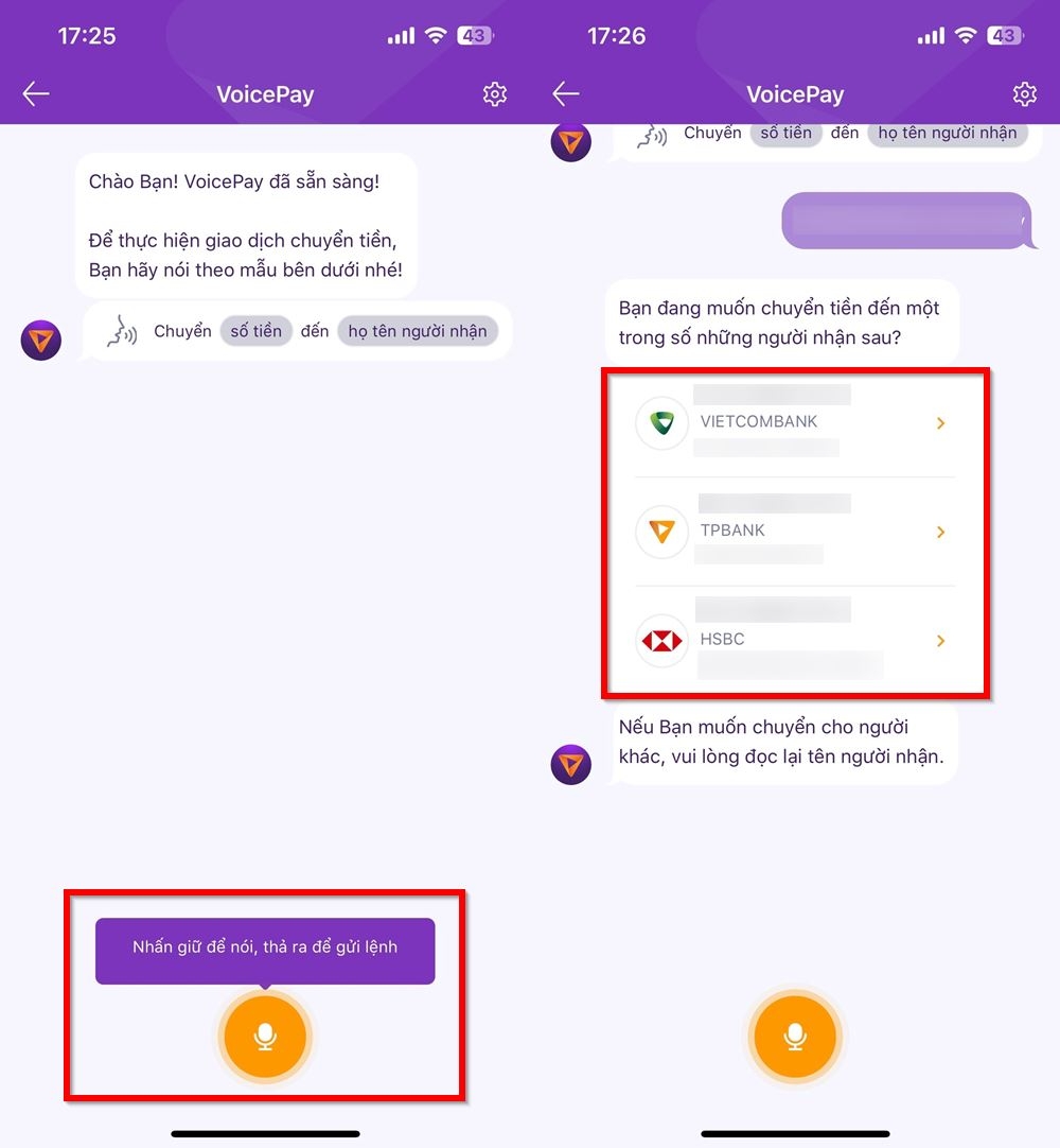 Cách chuyển tiền trên app TPBank bằng giọng nói 4