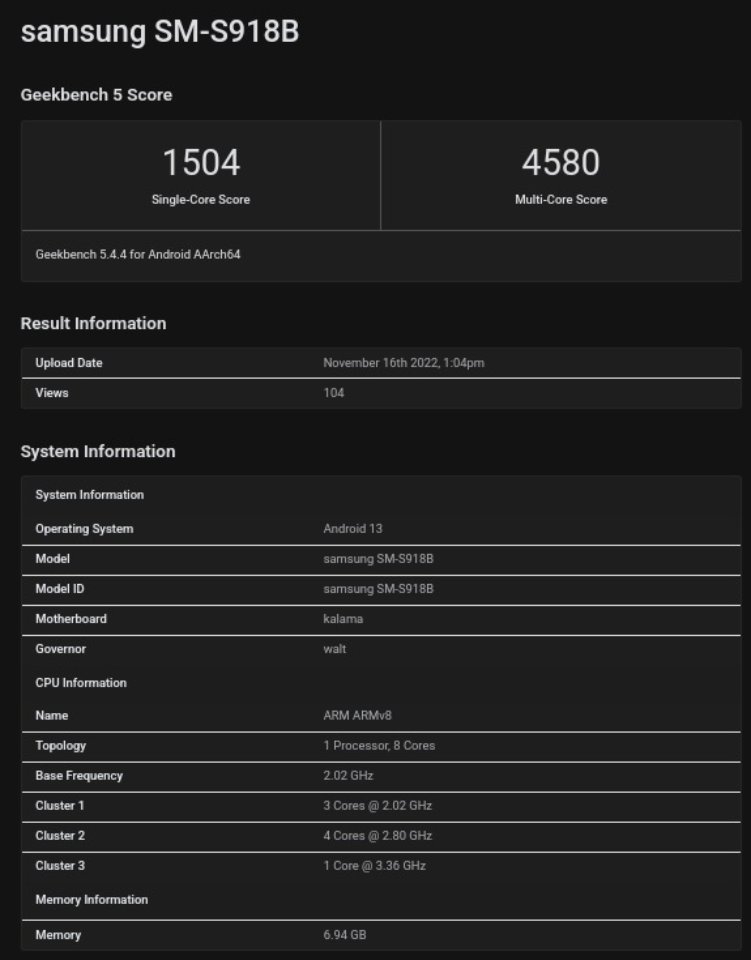 Galaxy S23 Ultra xuất hiện trên Geekbench