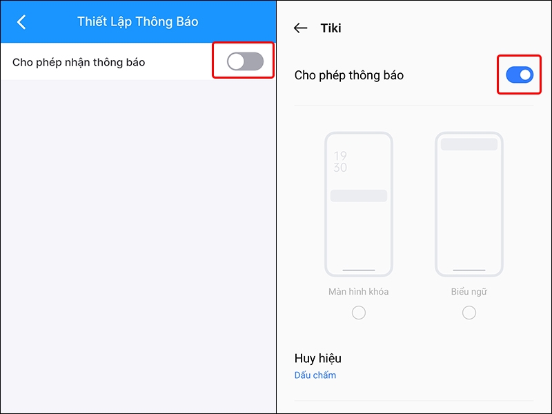 Cách bật, tắt thông báo ứng dụng Tiki trên điện thoại