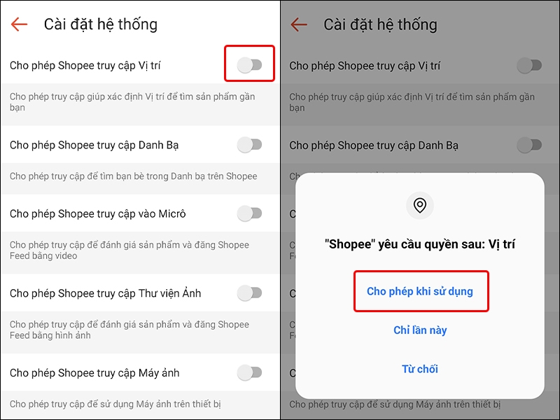 Cách kích hoạt quyền truy cập thông tin vị trí trên Shopee