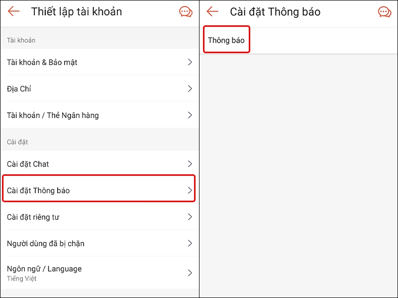 Cách bật thông báo và thay đổi nhạc chuông Shopee
