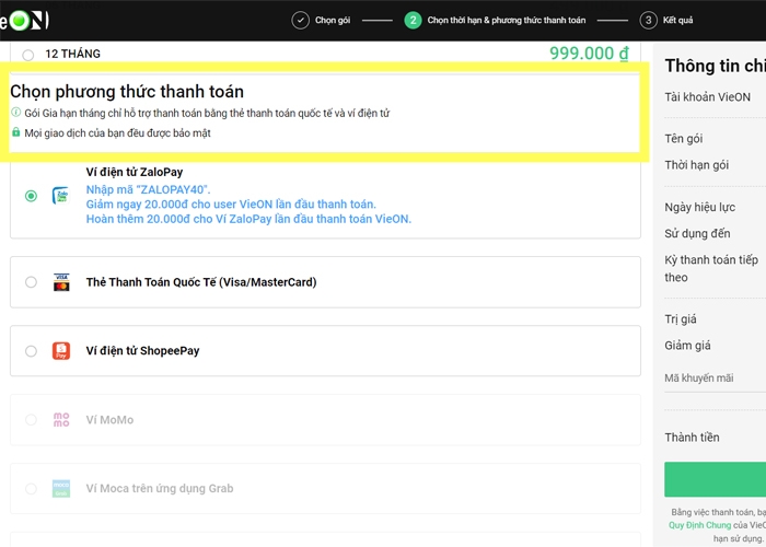Hướng dẫn mua gói vip Vieon (Ảnh 6)